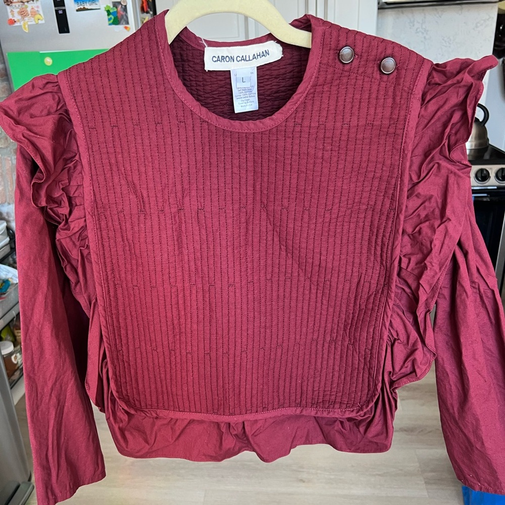 Caron Callahan Women’s Ruffled Burgundy Blouse